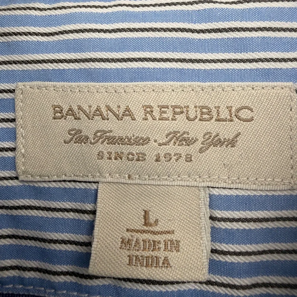 Banana Republic Mens Slim Fit Button Down‎ Shirt Blue White Striped Cotton L